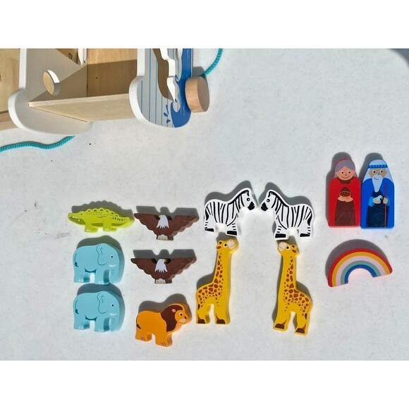 Wooden Noah's Ark Pull Toy Boat Animal Shape Sorter Painted Bible Story Toddler - Picture 5 of 16